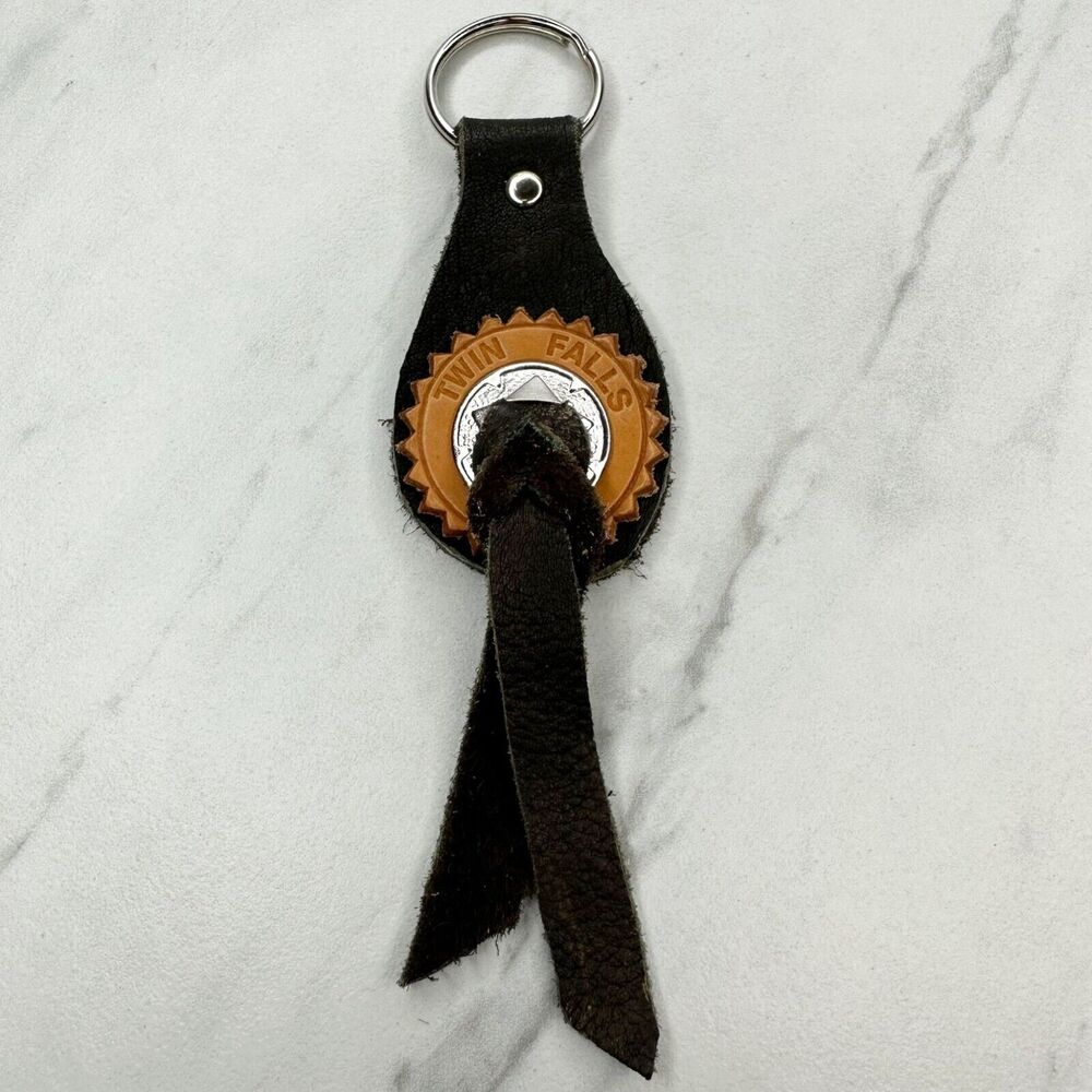 Soft Brown Leather Fringe Western Concho Twin Falls Idaho Boho Keychain Keyring